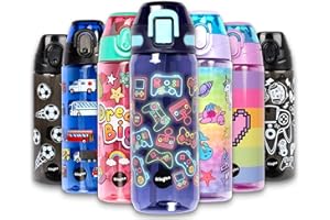 fringoo - Neon Gamer - Borraccia per bambini con cannuccia - Borracce senza BPA - Borraccia in paglia blu - Borraccia riutilizzabile - 600 ml / 20 Oz