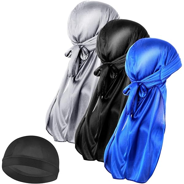 YMTWSRY 4 stuks Durag Zijde Bonnet voor Mannen en Vrouwen Zijden Hoed Lange Staart Ultrazachte en Kreukvrije Brede Riem Turban Satijn Hoofddoek voor Waves Vlechten en Krullen