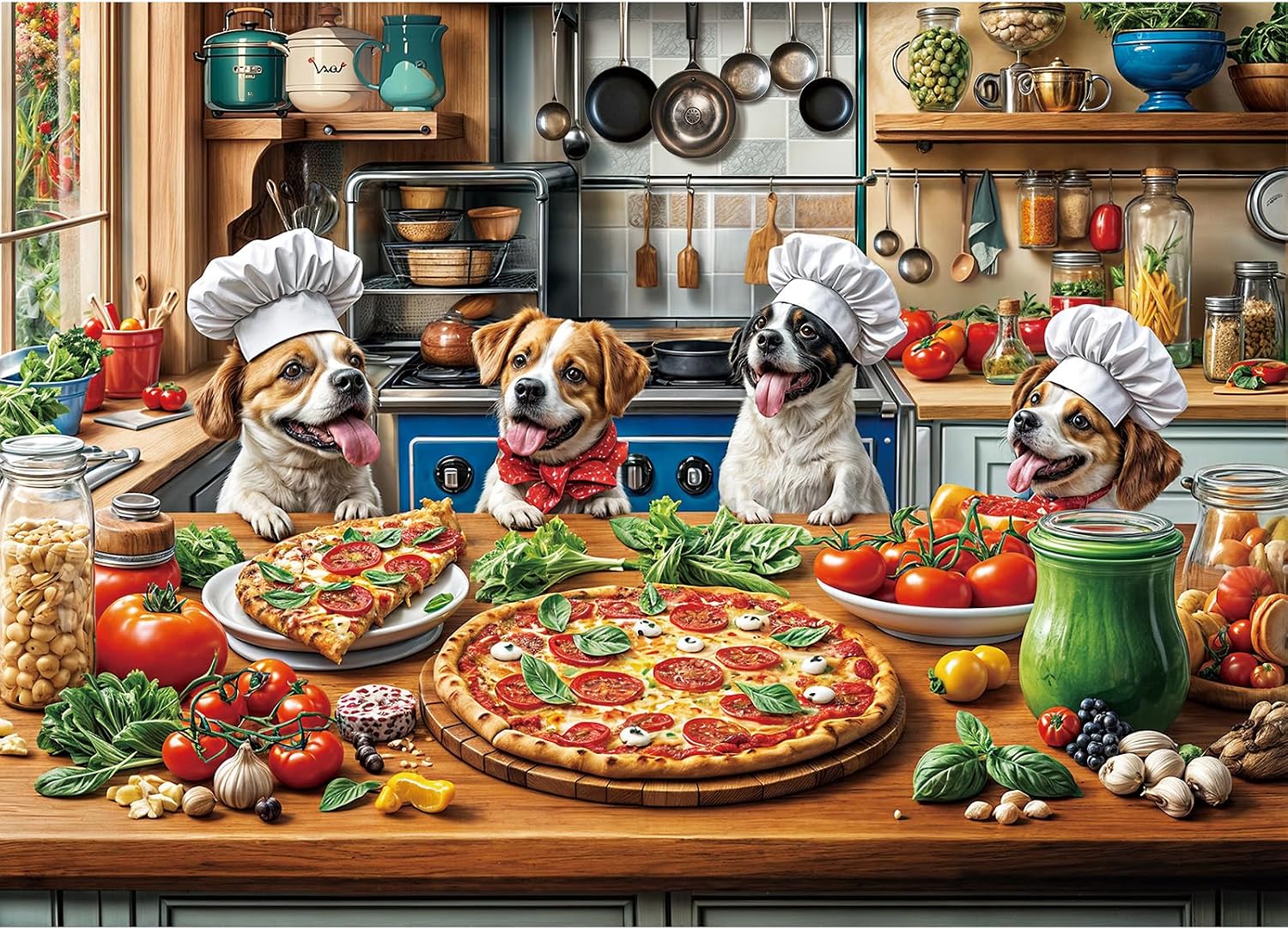 Puzzle de 1000 Piezas,Puzzle para Adultos, Un Desafiante Acertijo, Juegos de Rompecabezas para Toda la Familia, Regalos para Mujeres, Regalos para Hombres, Tema: Pizza - Cena para Perros