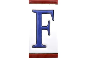 ART ESCUDELLERS Numeros y letras en azulejo de ceramica, pintados a mano en técnica cuerda seca para nombres, direcciones y señaléctica. Diseño USA MEDIANO 10,9 cm x 5,4 cm. (LETRA "F")