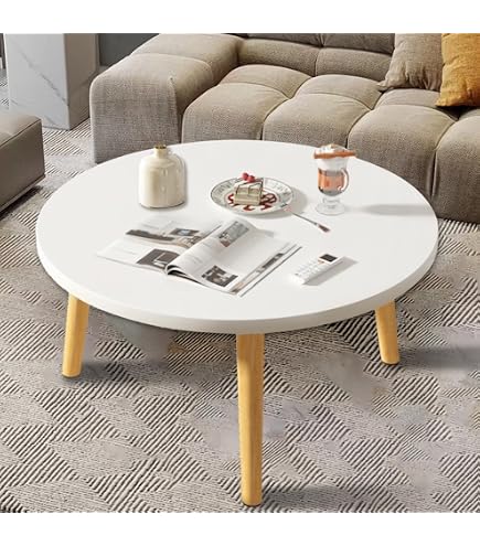 Petite table d'appoint ronde style ethnique bois et blanc - Korbi Petite table d'appoint ronde style ethnique bois et blanc - Korbi