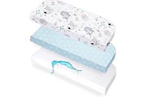 Lovely Hippo 2X Spannbettlaken 50x89 cm Kompatibel mit BabyBay + 1X Matratzenschoner - Spannbettlaken Baby Kompatibel mit Maxi, Boxspring, Comfort, Comfort Plus 100% Baumwolle (Blaue Tiere, 50x89cm)
