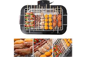 ROYALSWILL Electric Smokeless Grill, Cooking and Grilling BBQ - Indoor Barbecue Grill with Adjustable Thermostat Drip Tray Reduced Odour Smoke Easy Cleaning Non-Stick Grill - 1500W