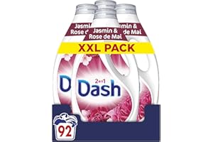 Dash 2en1 Lessive Liquide 92 Lavages, Jasmin et Rose de Mai, avec 3 SEMAINES DE FRAÎCHEUR* et Lenor, Fabriquée En France, Dash 2in1