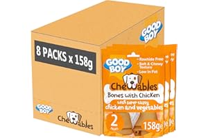 Good Boy Chewables Chicken Medium Bones- Natural Dog Treats - Low Fat & Rawhide Free - Bulk Box - 8 x 158g