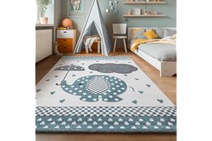 ‎SIMPEX SIMPEX Children's Room Rug Elephant Design Short Pile Children's Rug Girls Play Mat Modern Design Baby Room Rugs for Boys and Girls Extra Soft 80 x 150 cm