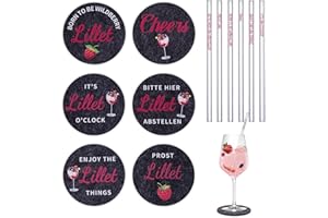 YYSWSAKY Lillet Aperol Geschenk, Aperol Geschenk, Filzuntersetzer mit Lillet Sprüchen, 20cm Lillet Glasstrohalm, Getränkeuntersetzer Lillet, Geschenkidee für Lillet-Liebhaber Frauen Männer Freunde