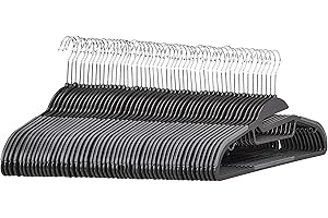 Amazon Basics Grucce in plastica, antiscivolo, resistenti, con gomma e barra orizzontale, colore grigio, Confezione da 50