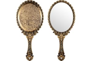 Ręczne lustro w stylu vintage, eleganckie lusterko do makijażu, przenośne lusterko ręczne z tworzywa sztucznego dla kobiet, idealne do makijażu w podróży, na imprezy i jako dodatek na biurko, brąz