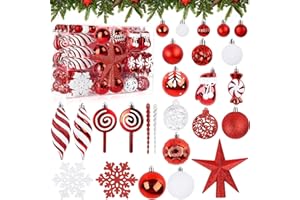 AQV Palle Natale 130Pcs Palle Albero di Natale Decorazioni Albero di Natale Rosso e Bianco Pallina di Natale in Plastica per La Casa Decorazioni per Feste