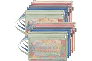 DOUBLECARE 10 PCS Toy Storage Bags with Zipper, Colored Mesh Double-Layer Toy Bags Storage for Kids, A4 Zipper Pouch with Handle, Suitable for Storing Building Blocks, Puzzles, Books, Stationery