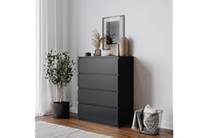 URBNLIVING 4 Or 5 Drawer Skagen Wooden Bedroom Chest Cabinet No Handle Storage Cupboard Modern (Black Carcass + Black Drawers, 4 Drawers)