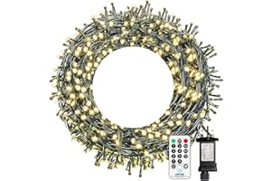 BOWFAR 10M 100 LED Christmas Lights Outdoor, Warm White String Fairy Lights Mains Powered, 8 Modes Waterproof Christmas Tree Lights with Remote for Outside Indoor Party Garden Bedroom Christmas Decorations