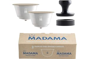 Madama - Capsule rechargeable et réutilisable compatible avec Dolce Gusto. Acier inoxydable et silicone de qualité alimentaire. 100% fabriqué en Italie. Pack de 2 dosettes
