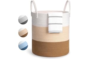 Damcyer Cestos Para la Ropas Sucia Grande, Cesto Ropa Plegable, Cesta de Cuerda Con Asa, Cesta de Almacenamiento de Ropa Para Baño, Sala de Estar, Dormitorio,Caqui Azul