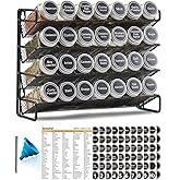 SpaceAid 4 Tier Spice Rack Organizer with 28 Spice Jars, 386 Spice Labels, Chalk Marker and Funnel Set for Cabinet, Counterto
