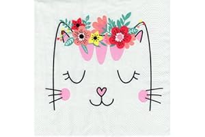 Daisy 20 Stück 3-lagige Katzen-Servietten, 33x33 cm, Weiß, Papier, Chlorfrei gebleicht, Biologisch abbaubar, Hergestellt in EU, Perfekt für Kinderfeste und Tischdekorationen