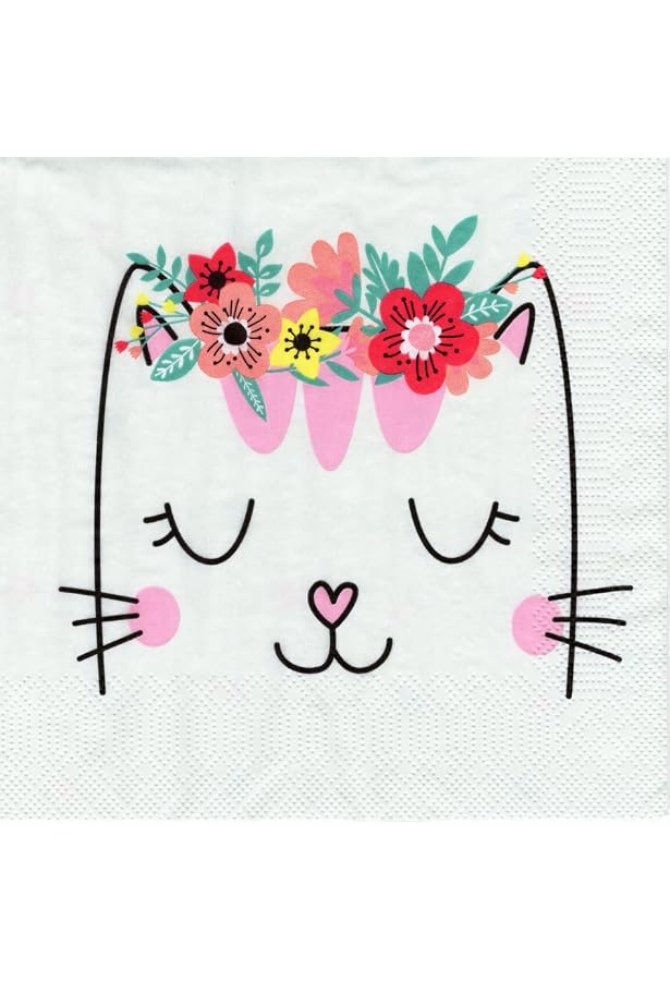 Geburtstagsservietten „Happy Birthday Princess“ – Rosa Mit Katzen-Motiv, 40 Stück, 33x33 Cm