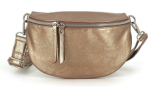 FLORA CO PARIS Sac Banane Bandoulière Femme Irisé - Porte Epaule Croisé ou Devant Poitrine Ultra Léger - Effet Brillant Similicuir Souple - Mode et Chic - Marron Métallisé