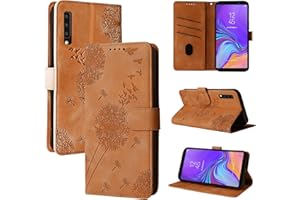 Rostsant Handyhülle für Samsung Galaxy A7 2018 - Löwenzahn PU Leder Flip Case Brieftasche Tasche Hülle Magnetisch Braun