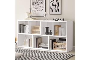 Nordivale White Bookshelf, Wooden Cube Organizer and Display Shelf with Storage, Cube Shelf Stackable and Bookcase Easy to Match for Living Room, Bedroom and Office, 7 Cube, 1 Pack