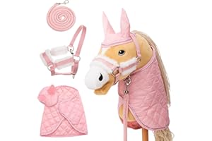 Hoofly Hobby Horse Kit d'accessoires – Licol avec tricot, couverture et bonnet anti-mouches en rose pour hobby Horses [certifié TÜV] – Idéal pour les jeux, l'entraînement et les petits tournois