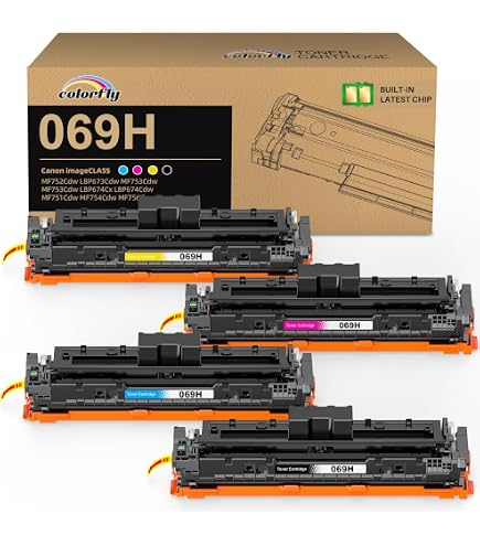 Toners Compatibles 069H Pour Canon MF752Cdw, LBP673Cdw, MF753Cdw - Noir, Cyan, Magenta, Jaune - Haute Capacité 7600/5500 Pages