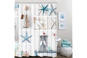 Alishomtll Plaża zasłona prysznicowa tekstylna zasłona prysznicowa tkanina z pierścieniami 175 x 178 cm, rozgwiazda zasłona kąpielowa wanna druk cyfrowy poliester przeciw pleśni