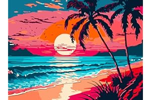 LWZAYS Paint by Number for Adults, Easy Paint by Numbers for Beginne, Beach Acrylic Watercolor Paint by Number, DIY Oil Painting for Home Wall Decor Gift 12"x16"in.