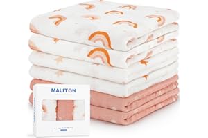 Maliton Paños de Muselinas para Bebé, Paquete de 6 Unidades de 70 x 70 cm, Paquete de Muselina para Bebés, Niñas y Niños, Absorbentes, Paños de Algodón Transpirable para Limpiar, Cuadrados de