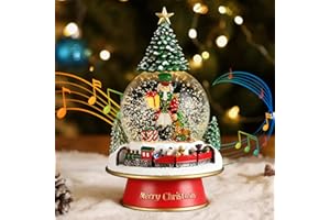 Lewondr Globo de Nieve Navideño, Globo de Cristal con 8 Canciones Navideñas, Caja de Música Eléctrica Reno con Tren y Cascanueces, Decoración de Navidad para Chimenea de Dormitorio