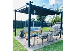PURPLE LEAF 3 X 3.65 M Metal Pergola With Retractable Roof, Large Garden Pergola for BBQ, Outdoor and patio, Grey
