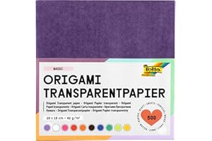 folia 825/1010 - Transparentpapier - Faltblätter, 10 x 10 cm, 500 Blatt, 42 g/qm, sortiert in 10 Farben - ideal für wunderschöne Faltfiguren und -formen