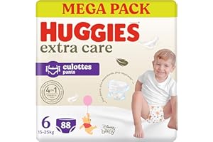 HUGGIES Extra Care - Culottes Taille 6 (15/25kg) - Pack de 88 couches-culottes - facile à mettre et à enlever ultra-doux - matériaux absorbants et respirants - hypoallérgénique