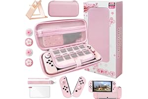 HLRAO Kit d'accessoires pour étui de transport rose Sakura compatible avec Switch OLED .Housse de protection pour interrupteur rose, support réglable,protecteur d'écran et jolies poignées de pouce.