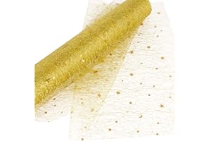 BHGT 5Yardas *30cm Rollo Tul Dorado con Estrellas Organza Oro para Decoración Navidad Fiesta Manualidades Falda Malla