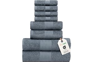 nice homeit Set Asciugamani Medie, in Cotone 100%, 8 Pezzi Asciugamani, Made in Italy. Extra Morbido Assorbente. 2 Asciugamani + 2 Asciugamani Ospite + 4 Lavette (Grigio scuro)