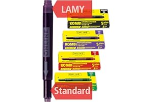 ONLINE Colourful Double-Sided Ink Cartridges, 4-Pack (20 Cartridges), Red - Green - Black - Purple, Universal, Compatible with Lamy and Other Fountain Pens