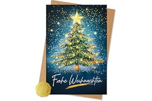 Vielucks 6 x Weihnachtskarten Geschenkset inkl. Umschlag und Aufkleber, Klappkarten mit Weihnachtsbaum-Motiv, Weihnachtskarte Dankeskarten, Schön Weihnachtskarten mit Umschlag Set Weihnachtsgrüße