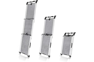 PRIORPET Samochodowa rampa dla psów, składana, teleskopowa, aluminiowa rampa dla dużych psów, stabilne schody dla psów do samochodu i SUV-a, antypoślizgowe, odblaskowe boki, obciążenie 90 kg, klips mocujący,