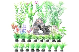 RJMBMUP Fish Tank Decorations，Artificial Plastic Plants with Rockery View Aquarium Ornaments Multicolor Accessories Set for Tropical Goldfish