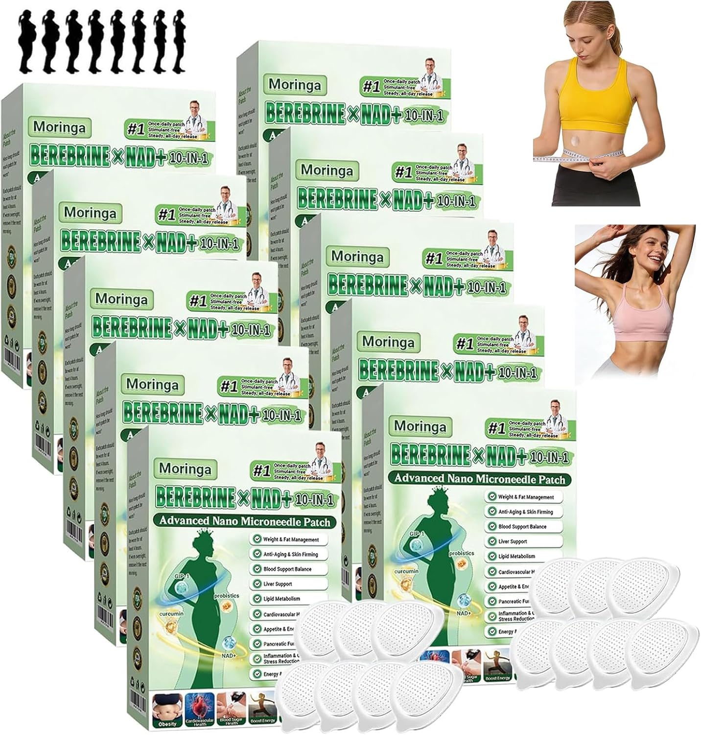 7 parches / 1 caja Moringa x Berberine Parche Avanzado de Nano Microagujas 10 en 1, Ingredientes Naturales, Fácil de Aplicar, para Hombres y Mujeres (70)