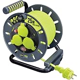 Masterplug Pro-XT 3 Way IP44 Cable Reel with Winding Handle, Thermal Switch and Power Switch, 25m High Visibility Cable