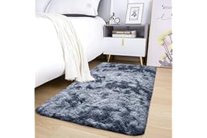 AMEHA Rugs Living Room – Fluffy Shaggy Small Area Rugs for Bedroom Anti-Slip – Modern Dark Grey Super Soft Thick Pile Rug - Plush Carpet Non Shedding Easy To Clean (Tye-Dye Grey, 50cm x 80cm)