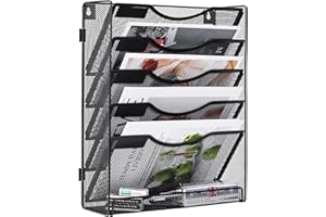 TQVAI 6 Compartiments Métal Porte Revue Mural Porte Documents A4 Organisateur De Bureau Rangement Papier, Porte Revue Bureau, Noir