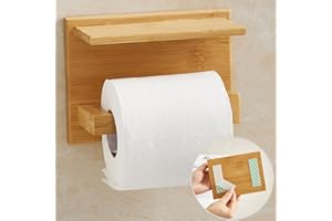 DEKAZIA® Porta Carta Igienica con ripiano Portarotolo Carta Igienica legno Porta Rotolo Carta Igienica da Parete Adesivo Porta Carta Igienica Adesivo Accessori Bagno Porta Carta Igienica Legno bambù