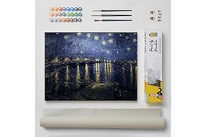 DonElton Pintar por Números para adultos inspirado por Vincent van Gogh - 40x50 cm Kits de pintura con Pinceles, colores acrílicos y lienzo de lino, Sin marco - Regalo creativo (Noche estrellada 1888)