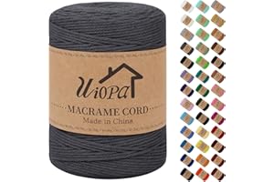 Uiopa Macrame Corda 3mm x 300m Grigio Macramè Filo Corda di Cotone Naturale Spago Colorato Cordino per Borse Uncinetto, Wall Hanging, Decorazioni, Bomboniere Fai da Te, Piante da Appendere