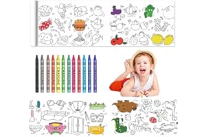 EnixwH Rotolo di Carta da Colorare per Bambini, Rullo da Disegno per Bambini Tagliabile, Rotolo da Disegno per Bambini a 6 Temi con 12 Pastelli, Ottimo per Bomboniere per feste di Compleanno