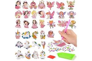 BuYupop Diamond Painting Kinder Mädchen Sticker 34 Stück 5D Diamant Painting Bilder Kinder,Geschenk Mädchen Bastelset kinder ab 6 jahre,Einhorn Mosaik Aufkleber Set in Harz